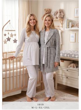 Kışlık Gri Polar Sabahlıklı Lohusa Pijama Takımı- 1019